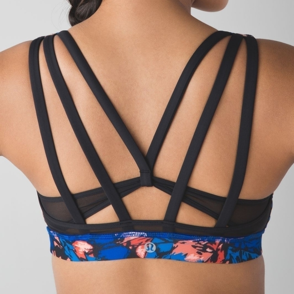 LULULEMON Energy Bra Exhale Yoga Storm Harbor Blue Strappy Athletic Pilates 6 - Picture 8 of 13